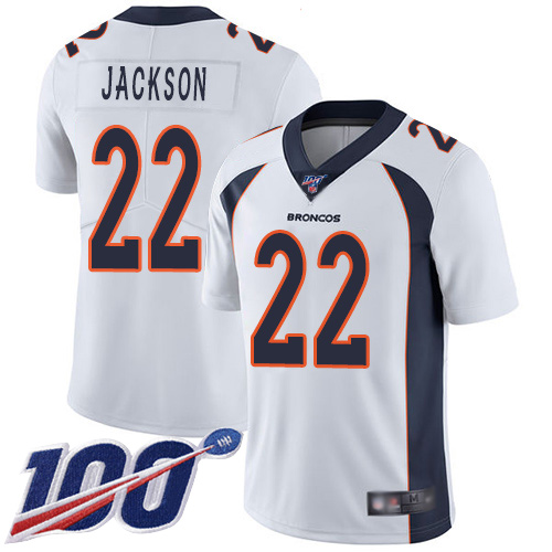 Men Denver Broncos #22 Kareem Jackson White Vapor Untouchable Limited Player 100th Season Football NFL Jersey